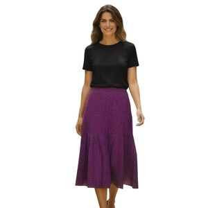 Guy Laroche Boutique Paris Vintage Purple Geometric Pleated Midi Skirt France 36